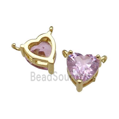 copper hear pendant pave pink zircon, 2loops, gold plated