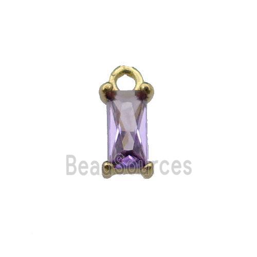 copper rectangle pendant pave purple zircon, gold plated