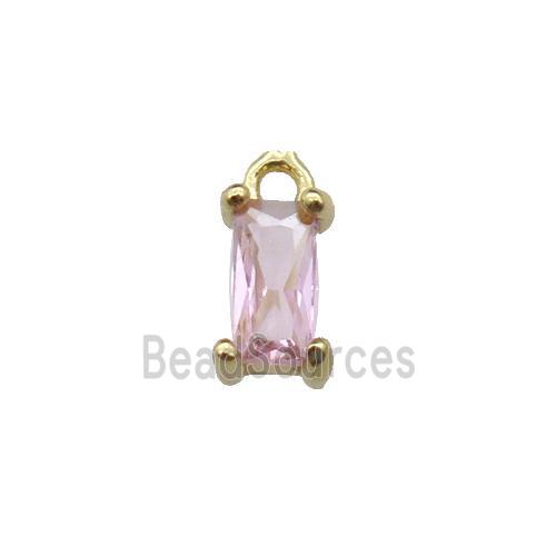 copper rectangle pendant pave pink zircon, gold plated