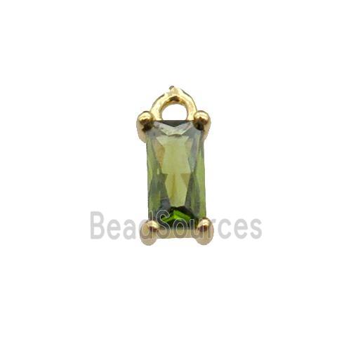 copper rectangle pendant pave olive zircon, gold plated