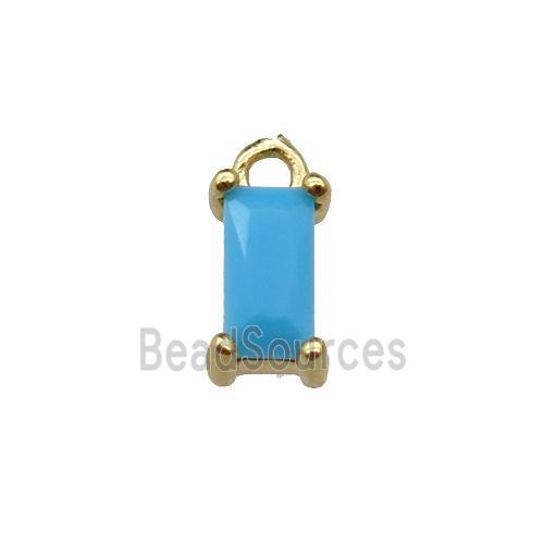 copper rectangle pendant pave blue zircon, gold plated