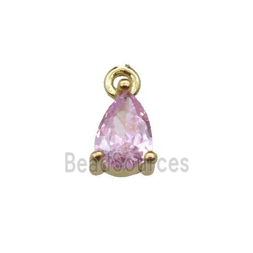 copper teardrop pendant pave pink zircon, gold plated