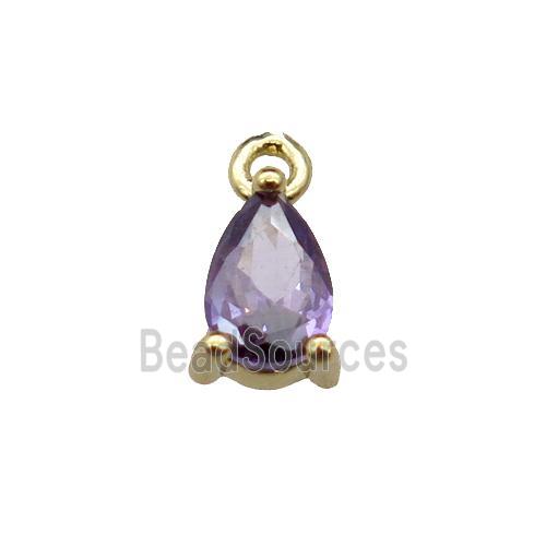 copper teardrop pendant pave purple zircon, gold plated