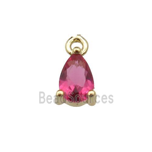 copper teardrop pendant pave ruby zircon, gold plated