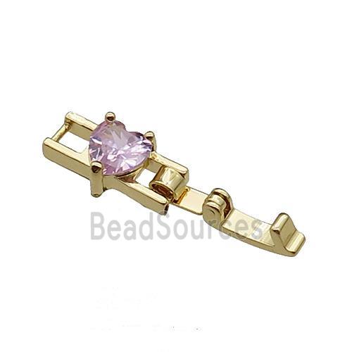 copper clasp pave pink zircon, gold plated