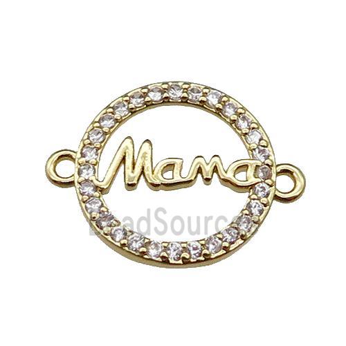 copper circle MaMa connector pave zircon, gold plated