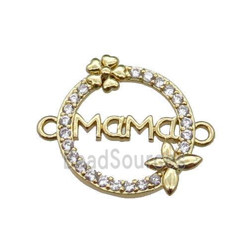 copper circle MaMa connector pave zircon, gold plated