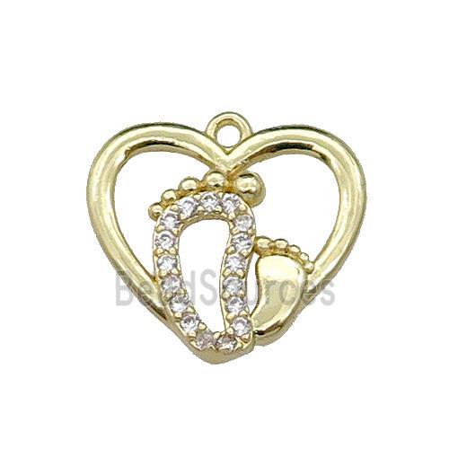 copper Heart babyfeet pendant pave zircon, gold plated