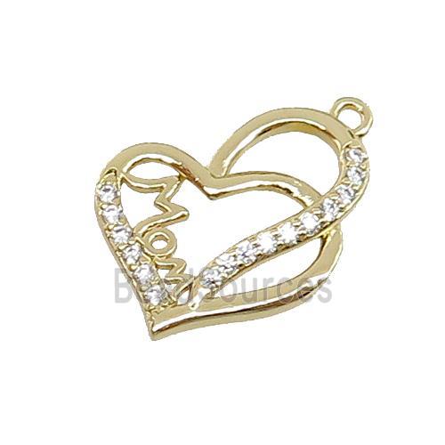 copper Heart MOM pendant pave zircon, gold plated