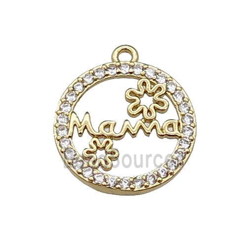 copper circle MaMa pendant pave zircon, flower, gold plated