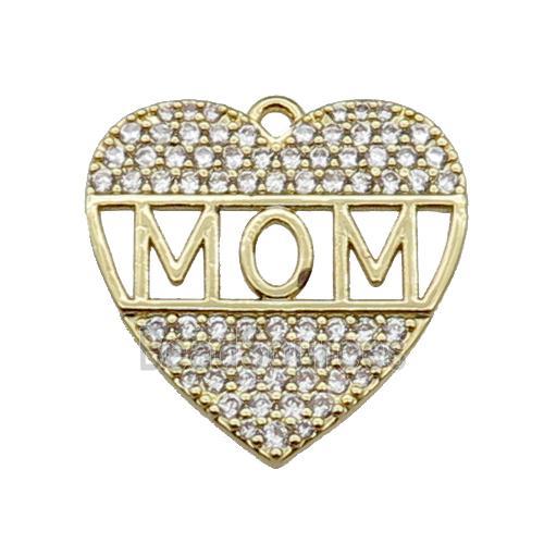 copper Heart MOM pendant pave zircon, gold plated