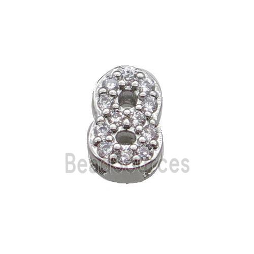 copper Number-8 Beads pave zircon, platinum plated