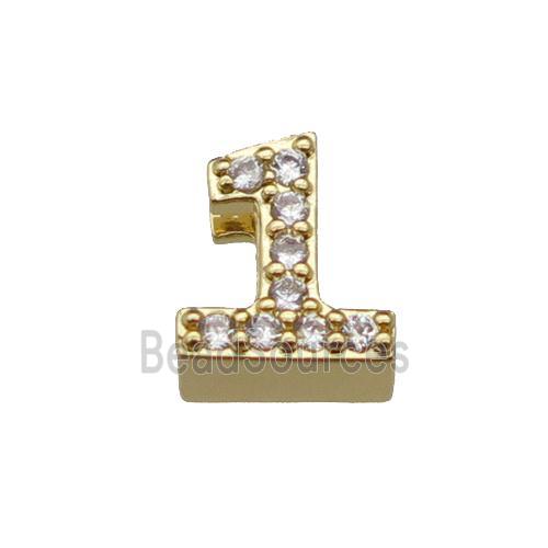 copper Number-1 Beads pave zircon, gold plated