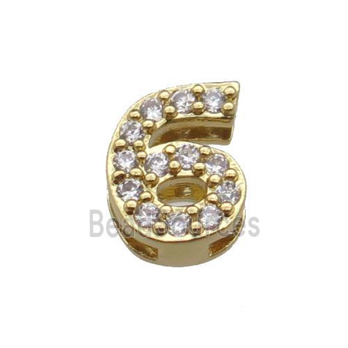 copper Number-6 Beads pave zircon, gold plated