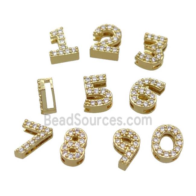 mix copper Number Beads pave zircon, gold plated