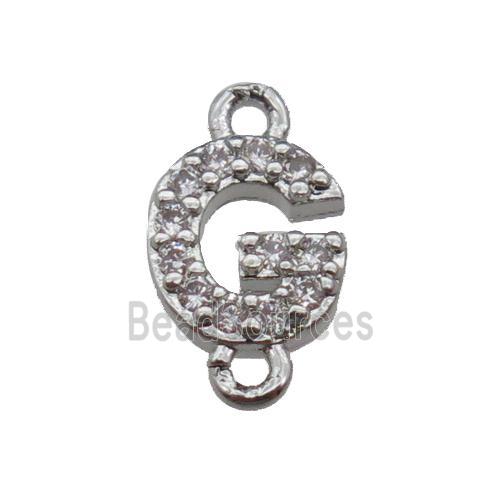 copper letter-G connector pave zircon, platinum plated