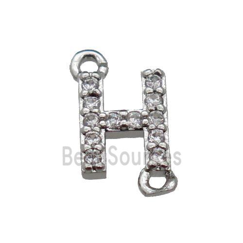 copper letter-H connector pave zircon, platinum plated