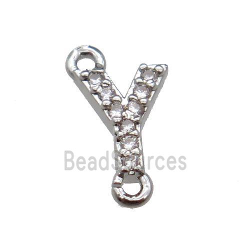 copper letter-Y connector pave zircon, platinum plated