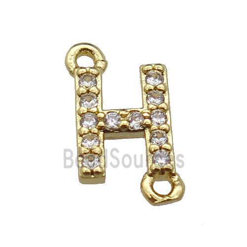 copper letter-H connector pave zircon, gold plated