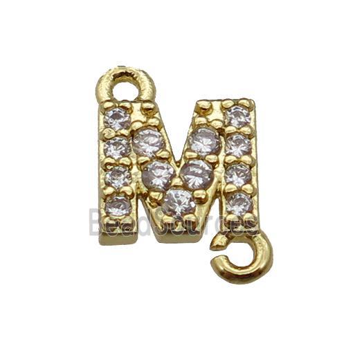 copper letter-M connector pave zircon, gold plated