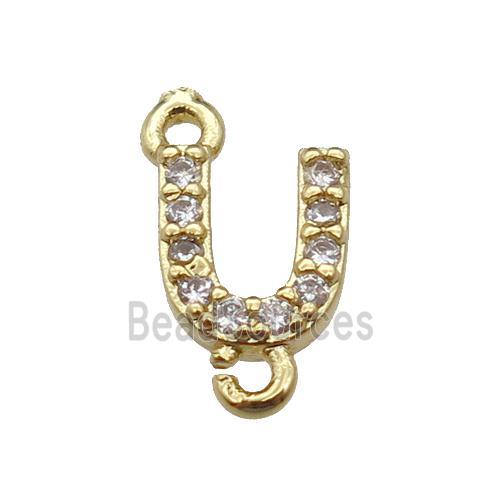 copper letter-T connector pave zircon, gold plated