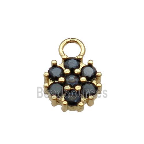 copper flower pendant pave black zircon, gold plated