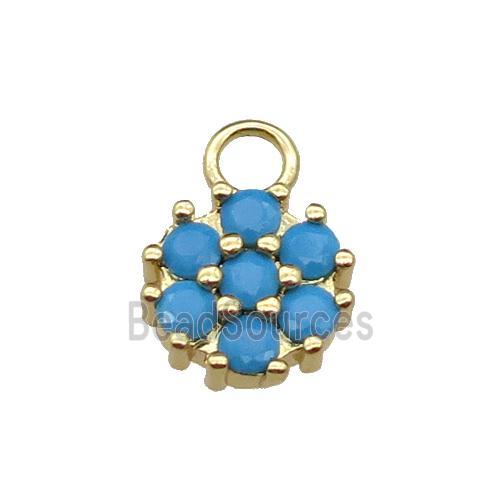 copper flower pendant pave turq zircon, gold plated