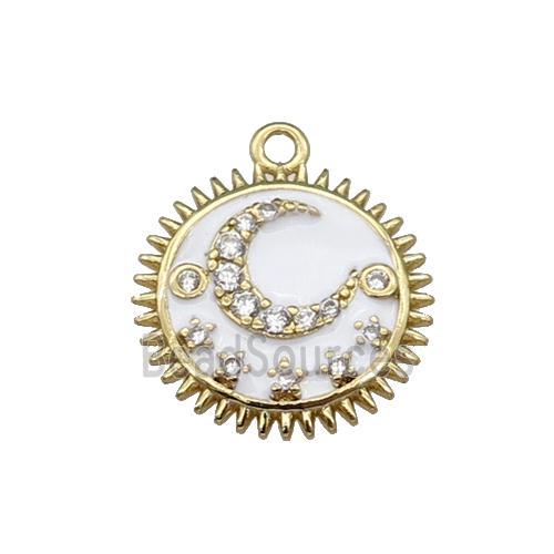 copper Sun moon pendant pave zircon, white enamel, gold plated