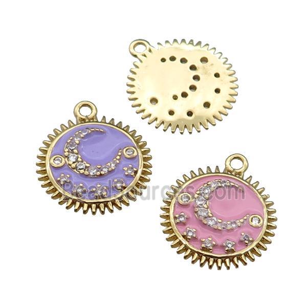 mix copper Sun moon pendant pave zircon, enamel, gold plated