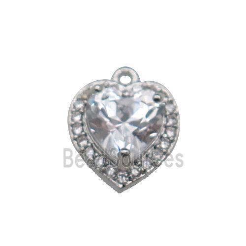 copper Heart pendant pave zircon, platinum plated