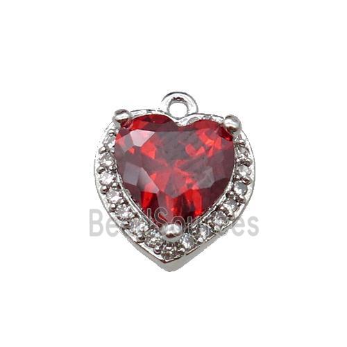 copper Heart pendant pave zircon, ruby, platinum plated