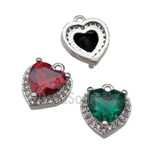 mixed copper Heart pendant pave zircon, platinum plated