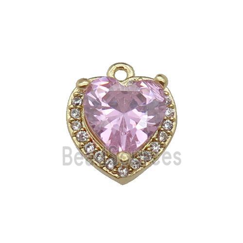 copper Heart pendant pave zircon, pink, gold plated