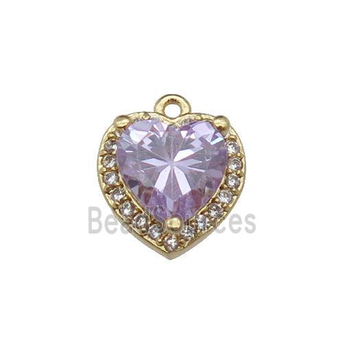 copper Heart pendant pave zircon, lavender, gold plated