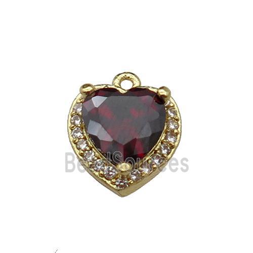 copper Heart pendant pave zircon, red, gold plated