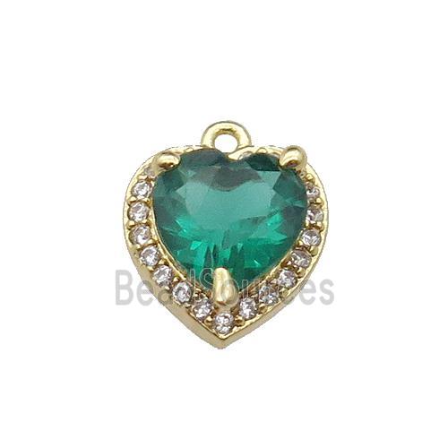 copper Heart pendant pave zircon, green, gold plated