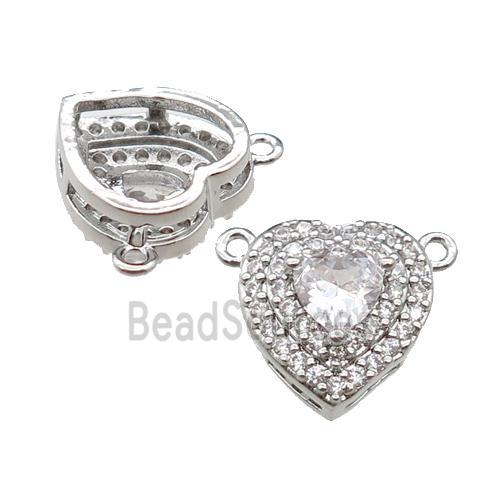 copper Heart pendant pave zircon with 2loops, platinum plated