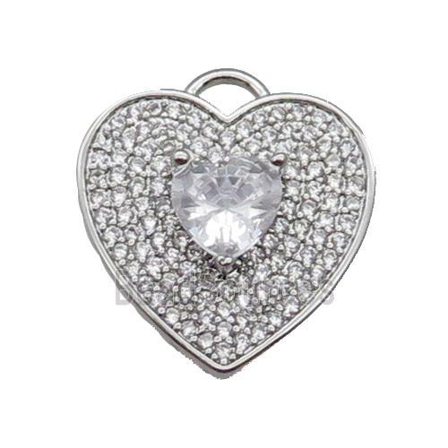 copper Heart pendant pave zircon, platinum plated