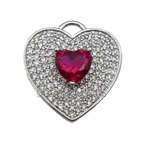 copper Heart pendant pave zircon, ruby, platinum plated