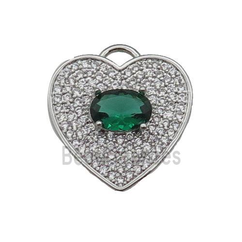 copper Heart pendant pave zircon, green, platinum plated