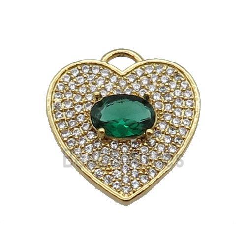 copper Heart pendant pave zircon, green, gold plated