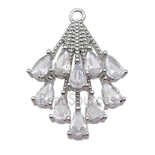 copper peacocktail pendant pave zircon, platinum plated