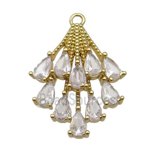 copper peacocktail pendant pave zircon, gold plated