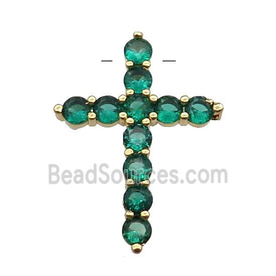 copper Cross pendant pave zircon, green, gold plated