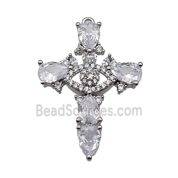 copper Cross pendant pave zircon, platinum plated