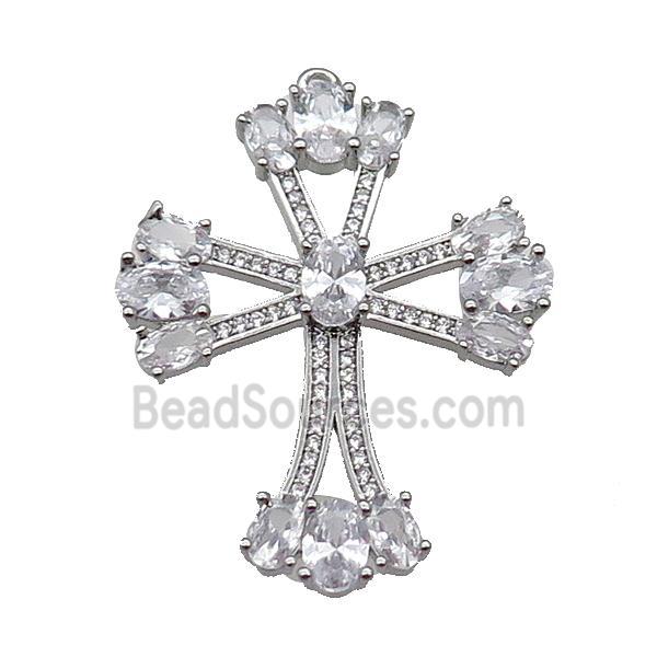 copper Cross pendant pave zircon, platinum plated