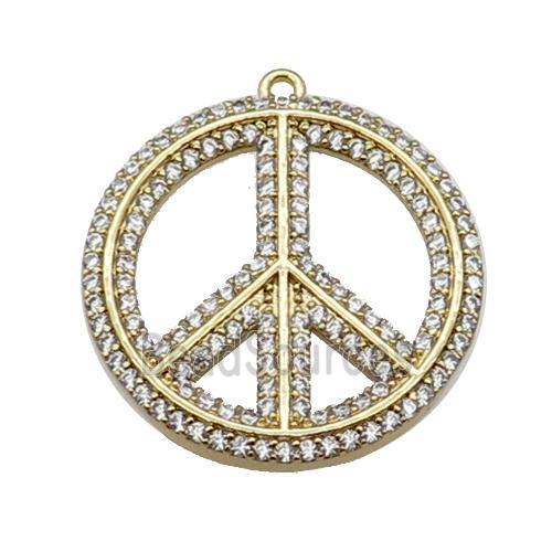 copper Peace Sign pendant pave zircon, gold plated