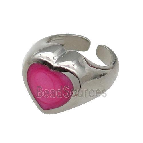 copper Heart Ring hotpink enamel platinum plated