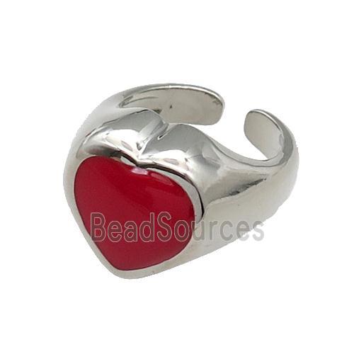 copper Heart Ring red enamel platinum plated