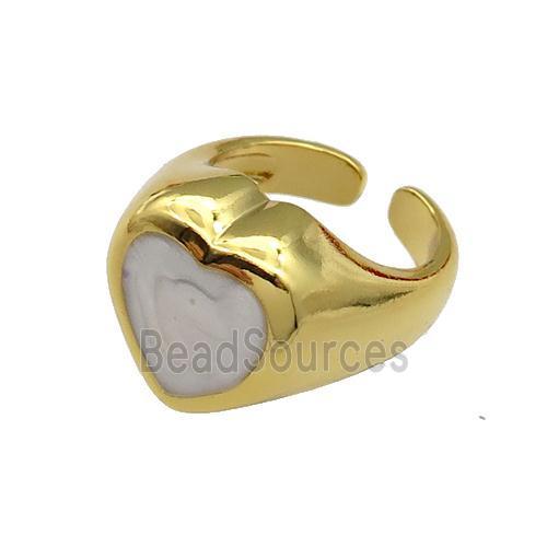 copper Heart Ring white enamel gold plated